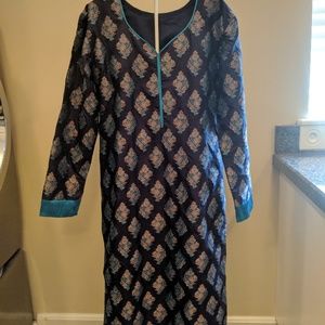 Pakistani Kurta Kameez Royal Blue Silk Shirt